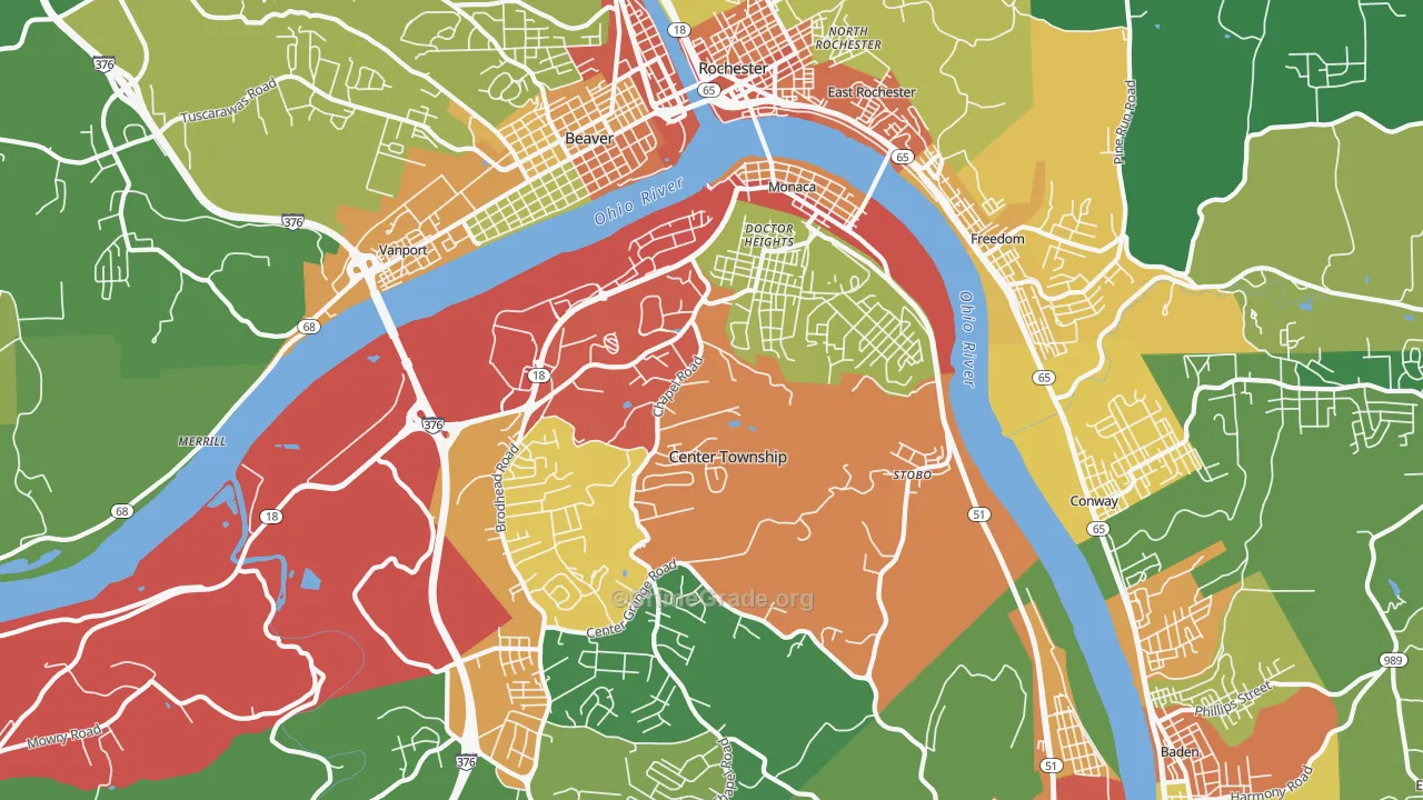 Monaca, PA Map of Theft Rates