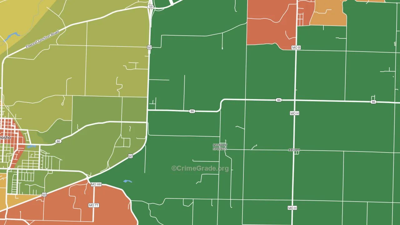 Monark Springs, MO Map of Theft Rates