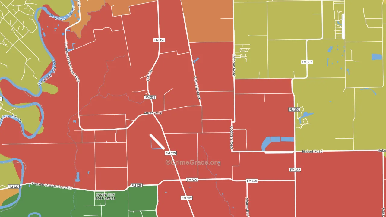 Monaville, TX Map of Theft Rates