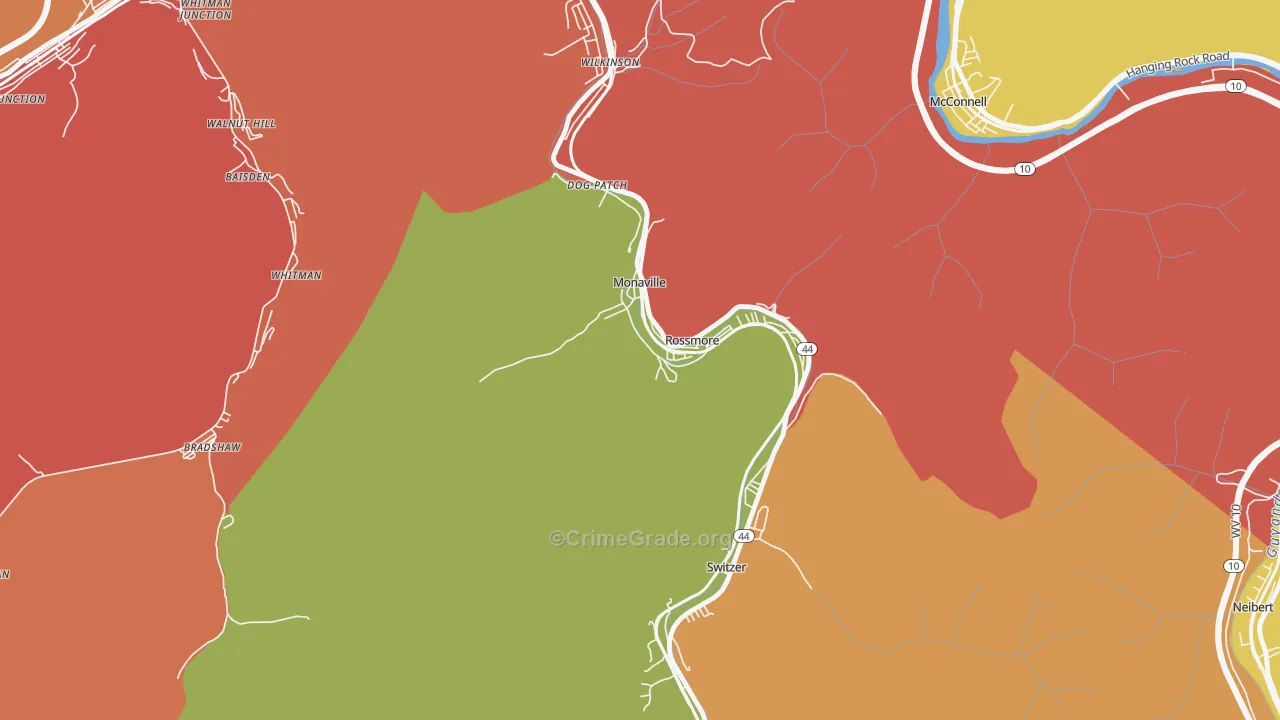 Monaville, WV Map of Theft Rates