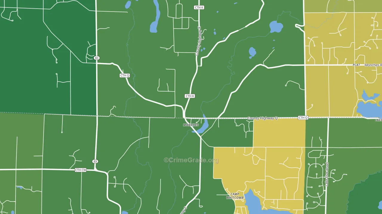Monches, WI Map of Theft Rates