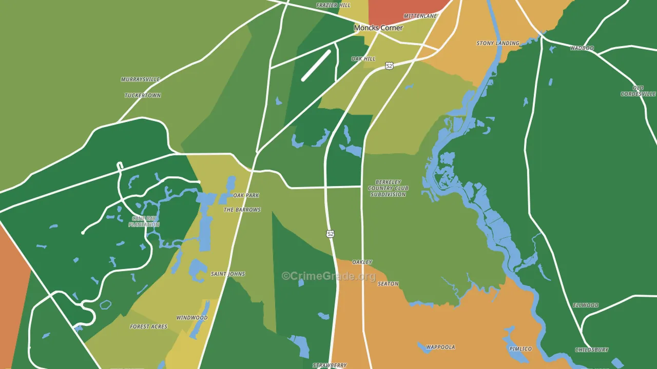 Moncks Corner, SC Map of Theft Rates
