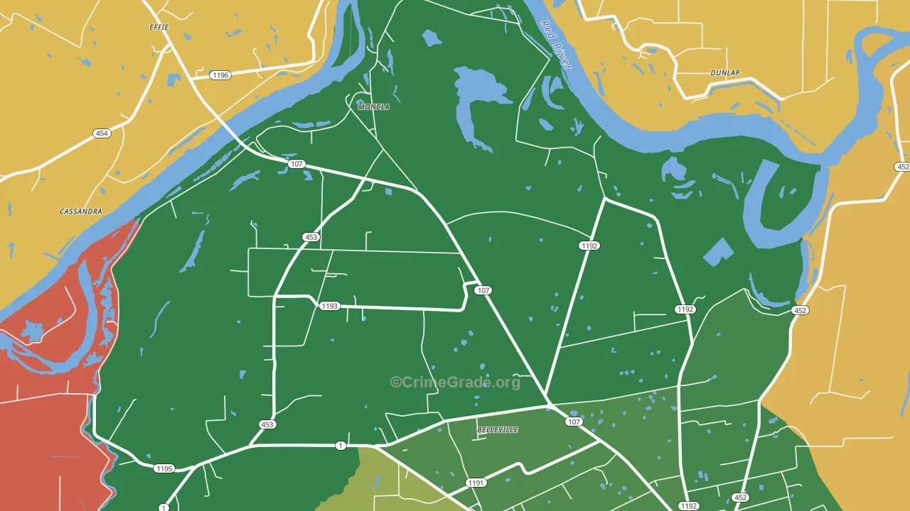 Moncla, LA Map of Theft Rates