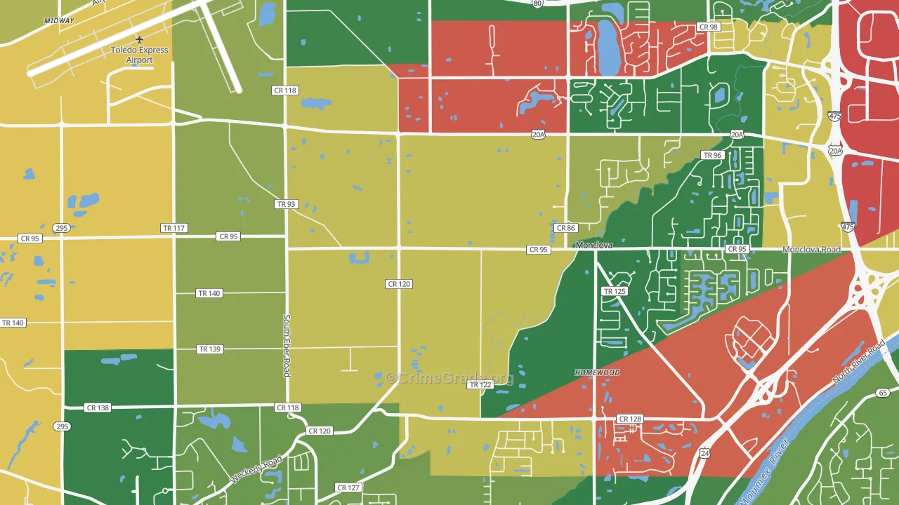 Monclova, OH Map of Theft Rates