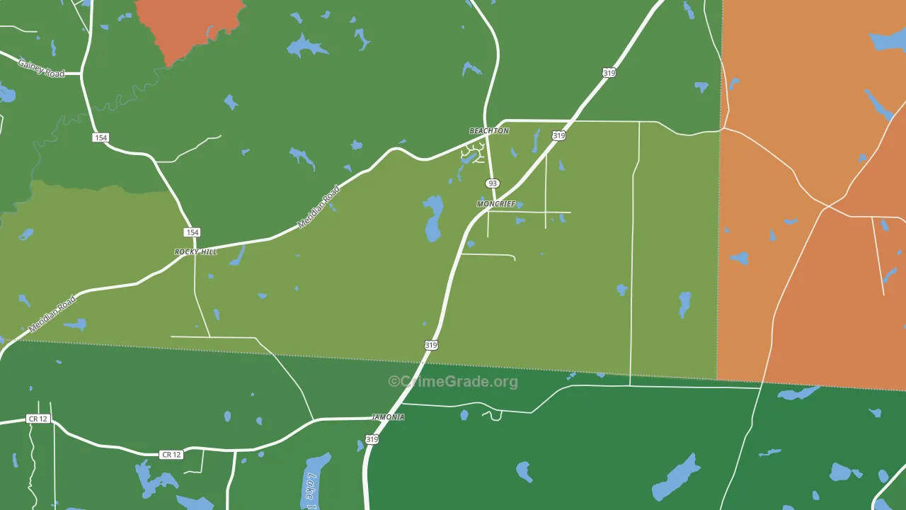 Moncrief, GA Map of Theft Rates