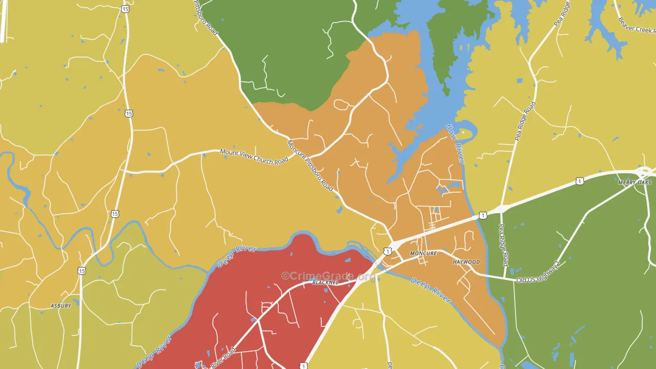 Moncure, NC Map of Theft Rates