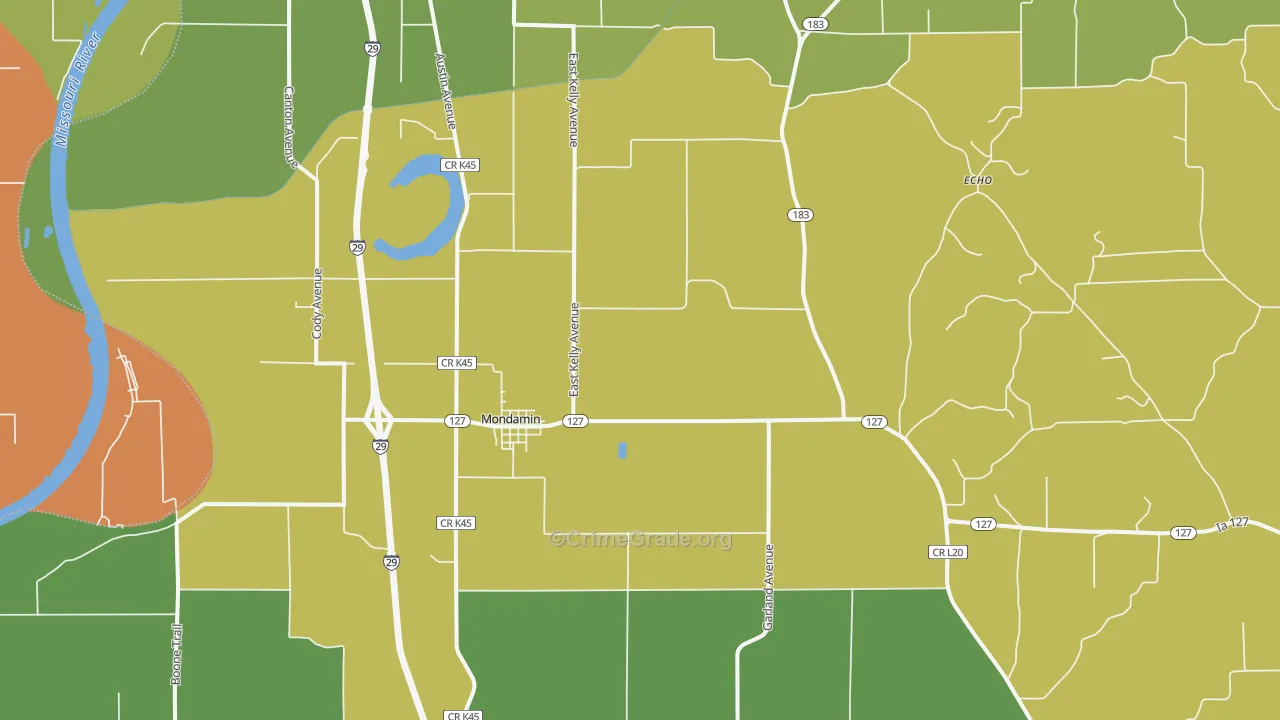 Mondamin, IA Map of Theft Rates