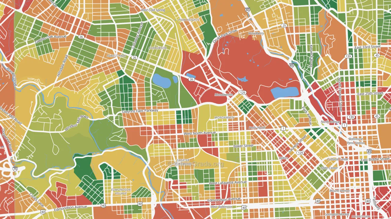 Mondawin-Walbrook, Baltimore, MD Map of Theft Rates