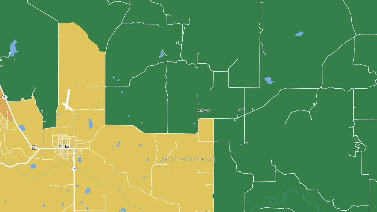 Monett, KS Map of Theft Rates