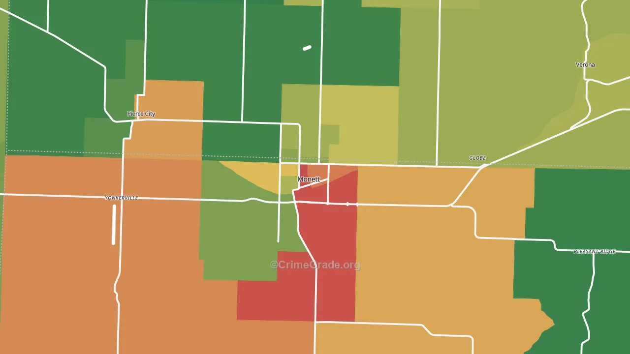 Monett, MO Map of Theft Rates