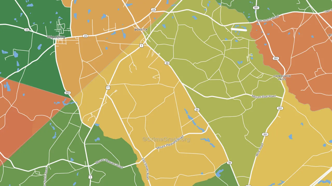 Monetta, SC Map of Theft Rates