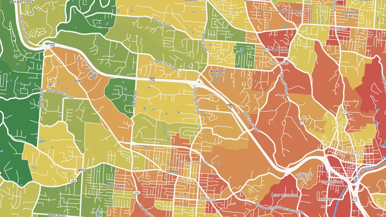 Monfort Heights South, Cincinnati, OH Map of Theft Rates