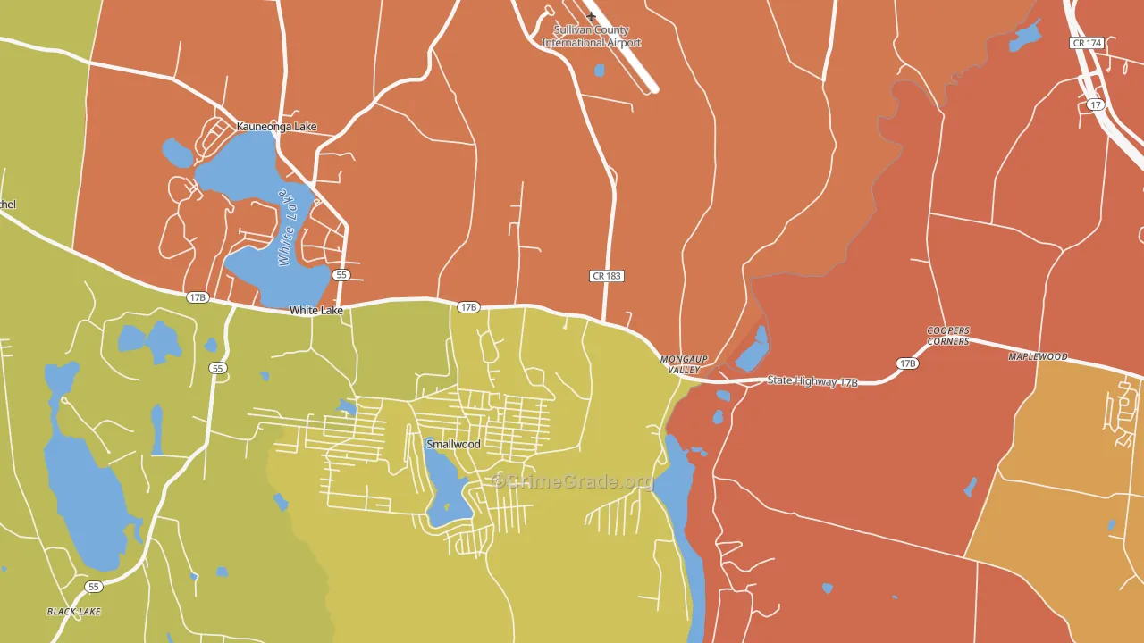 Mongaup Valley, NY Map of Theft Rates
