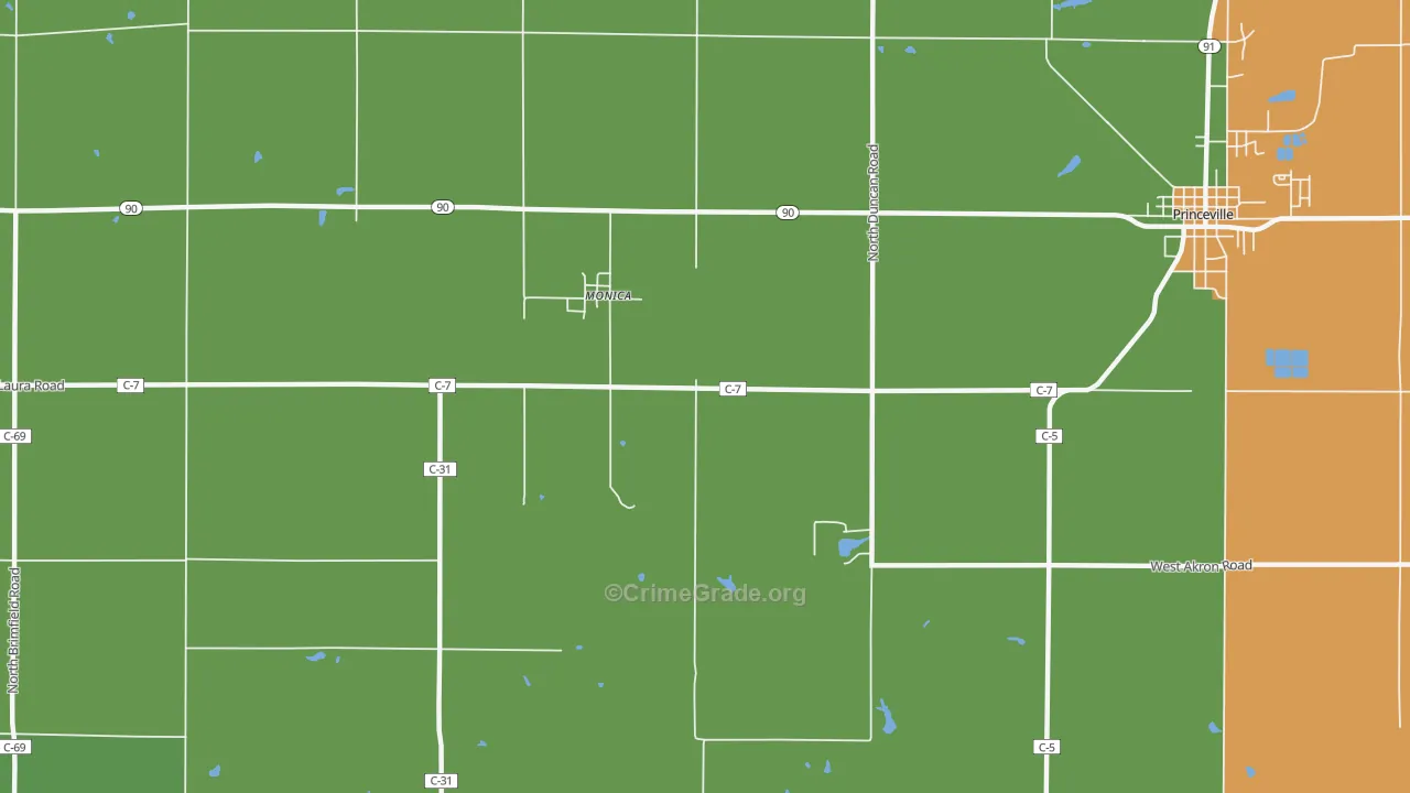 Monica, IL Map of Theft Rates