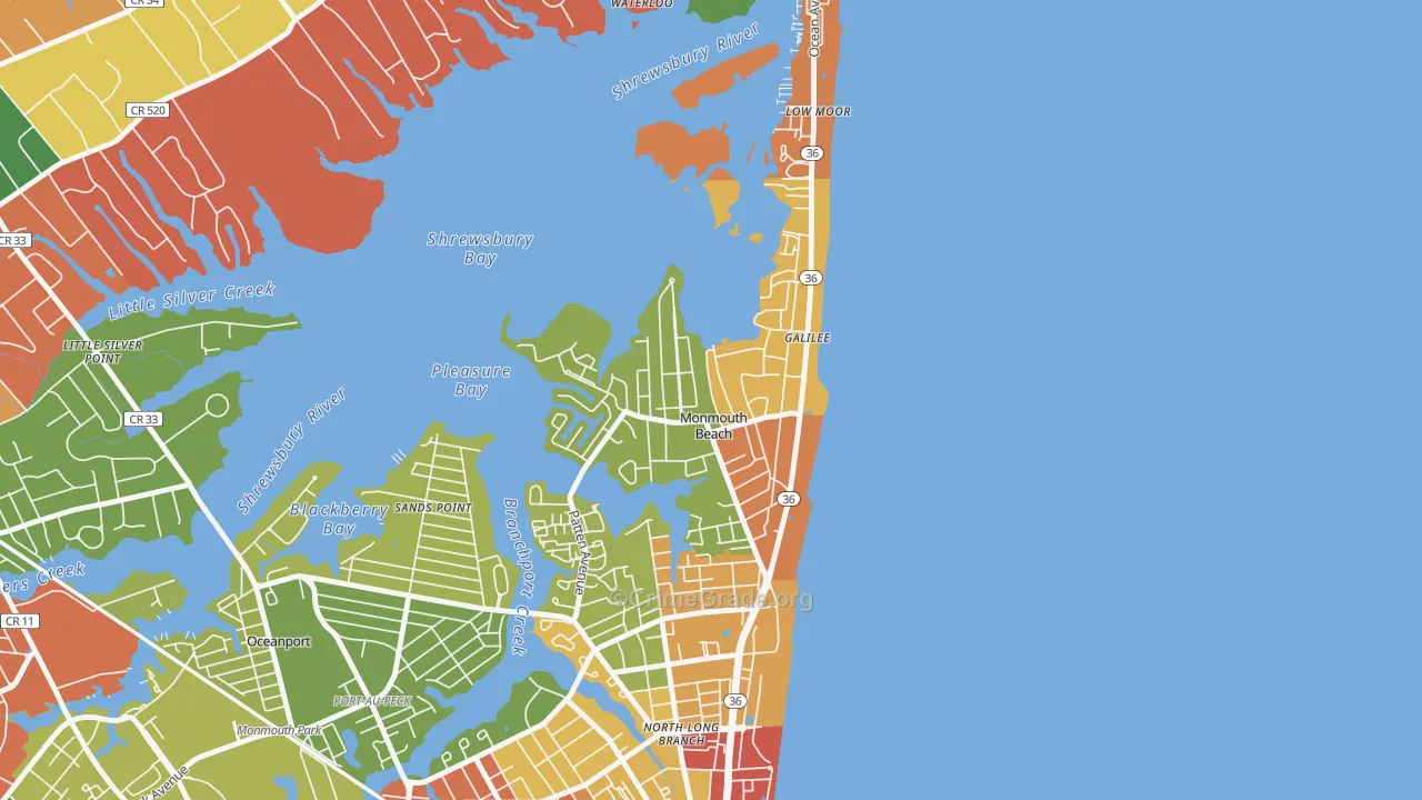 Monmouth Beach, NJ Map of Theft Rates