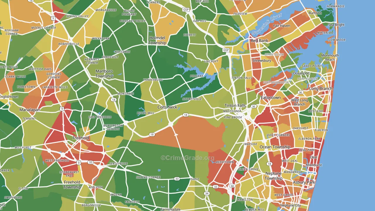 Monmouth County, NJ Map of Theft Rates