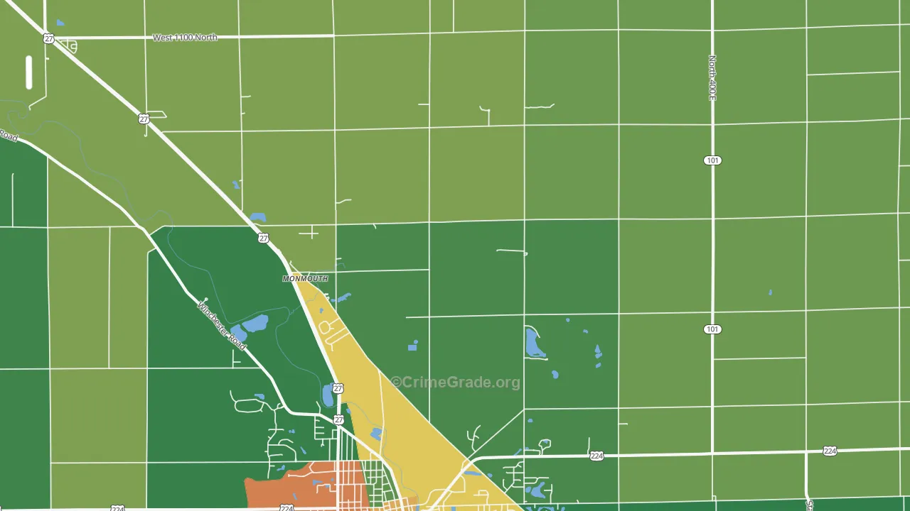 Monmouth, IN Map of Theft Rates