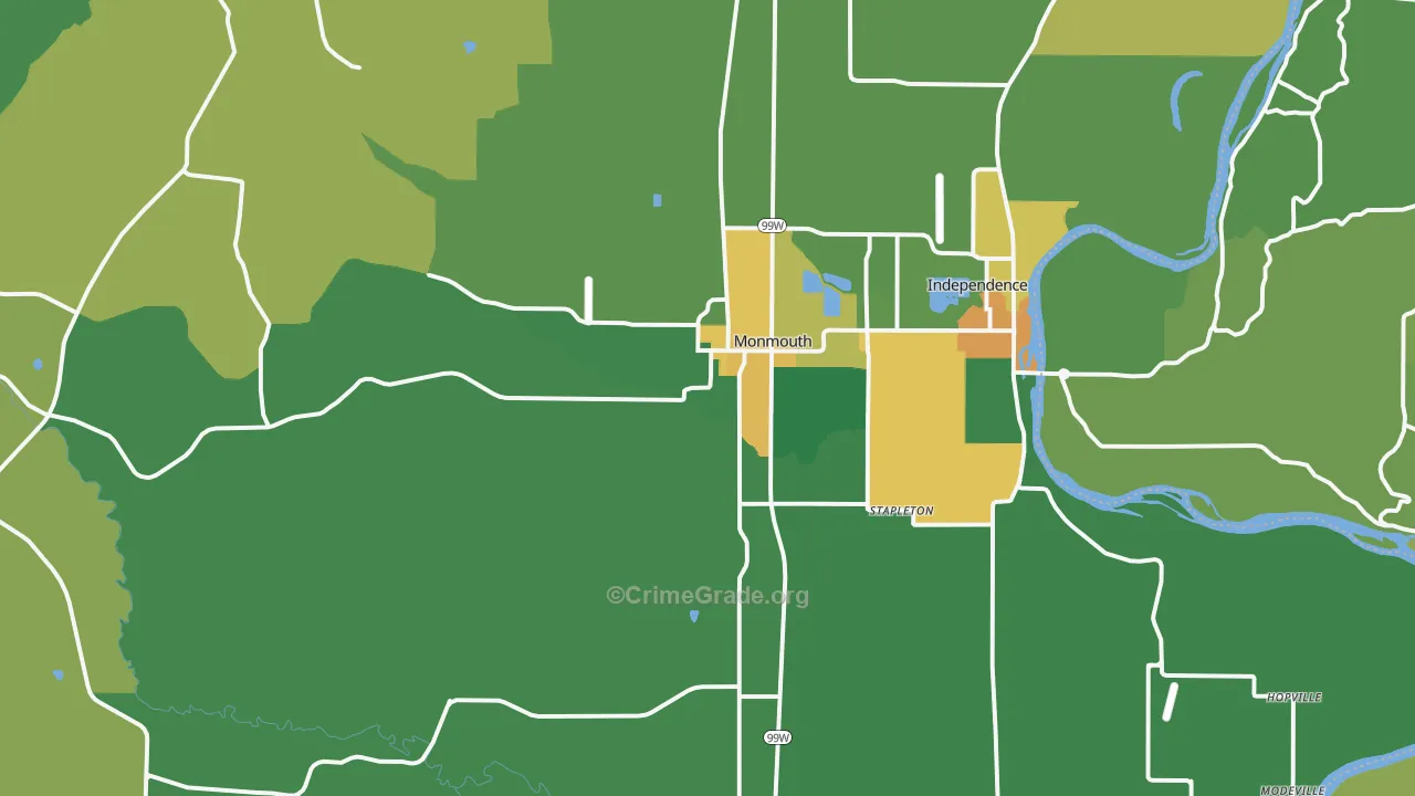Monmouth, OR Map of Theft Rates