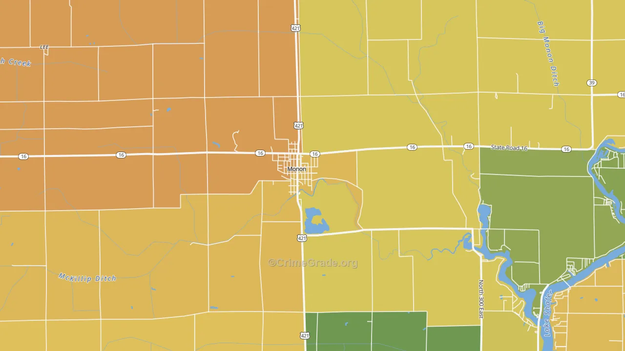 Monon, IN Map of Theft Rates