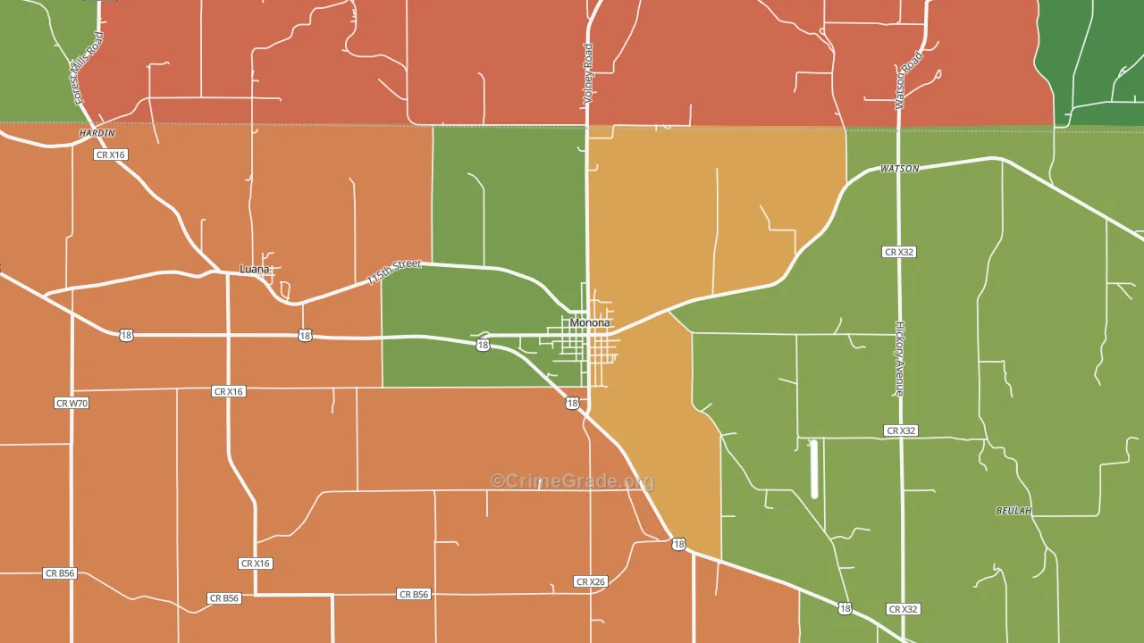 Monona, IA Map of Theft Rates