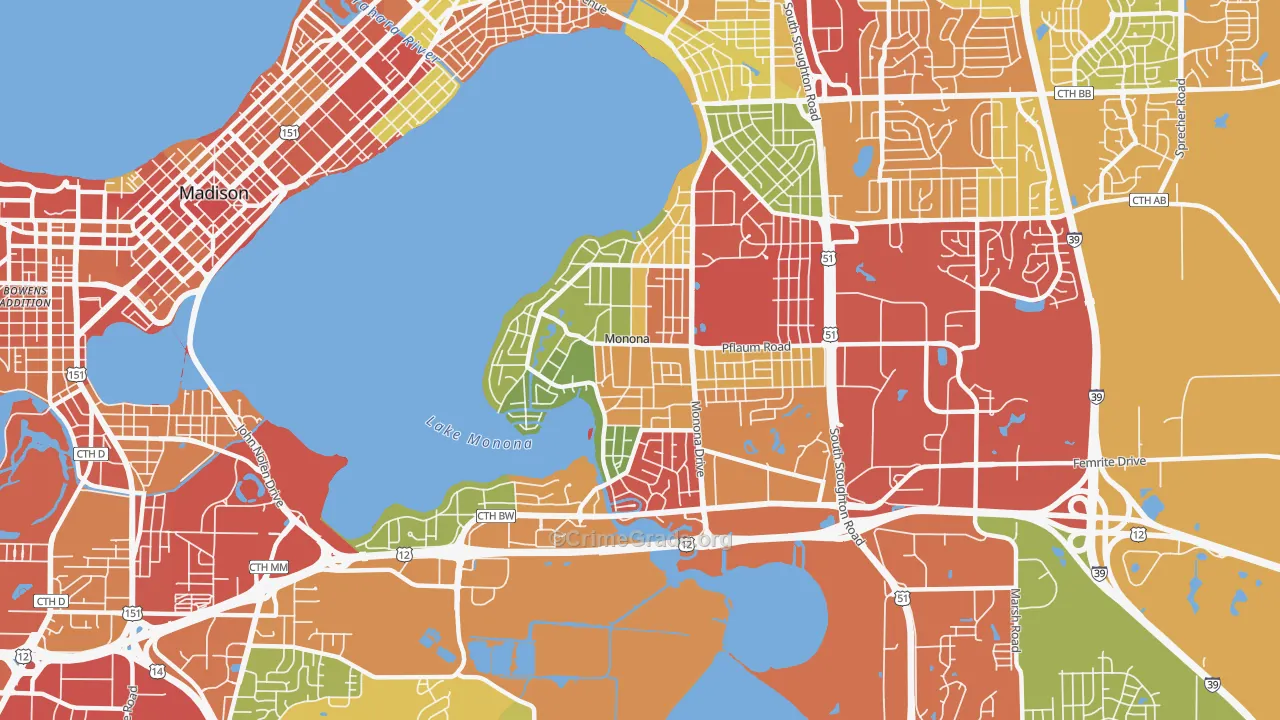 Monona, WI Map of Theft Rates