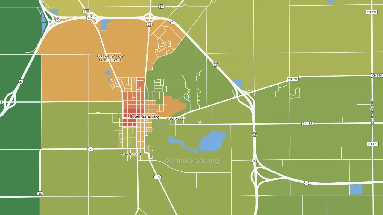 Mononcue, OH Map of Theft Rates