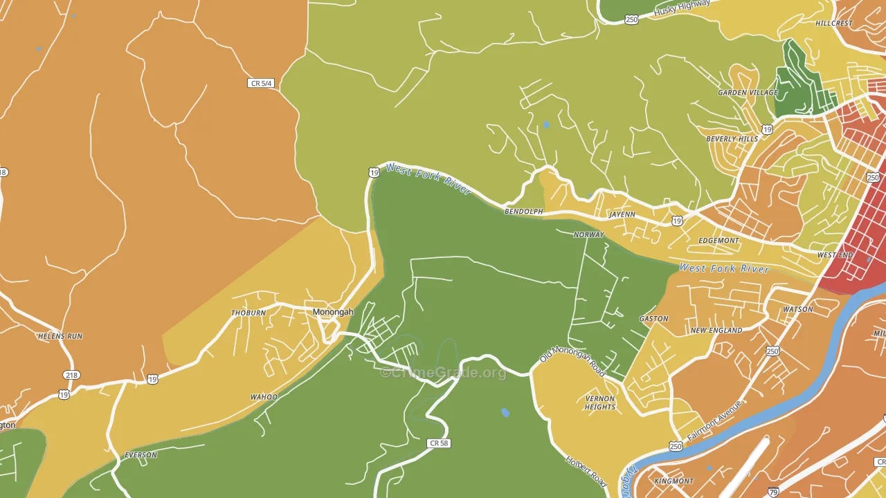 Monongah, WV Map of Theft Rates