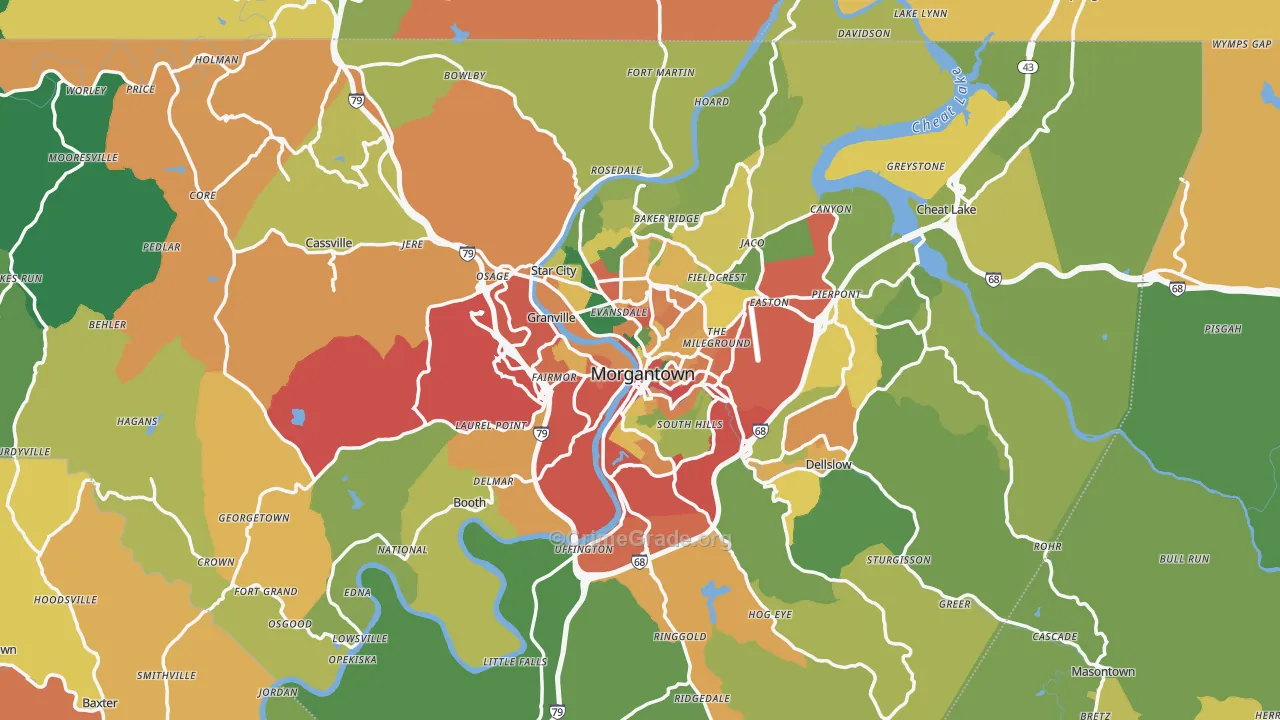 Monongalia County, WV Map of Theft Rates