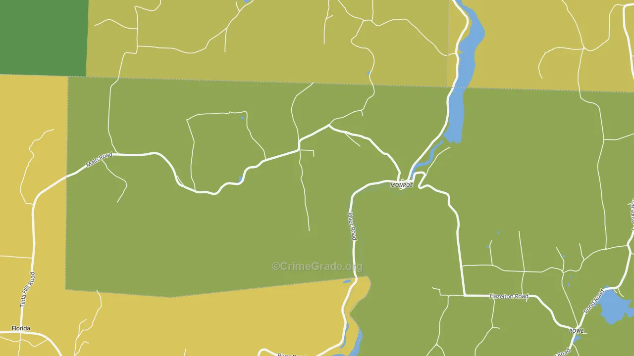 Monroe Bridge, MA Map of Theft Rates