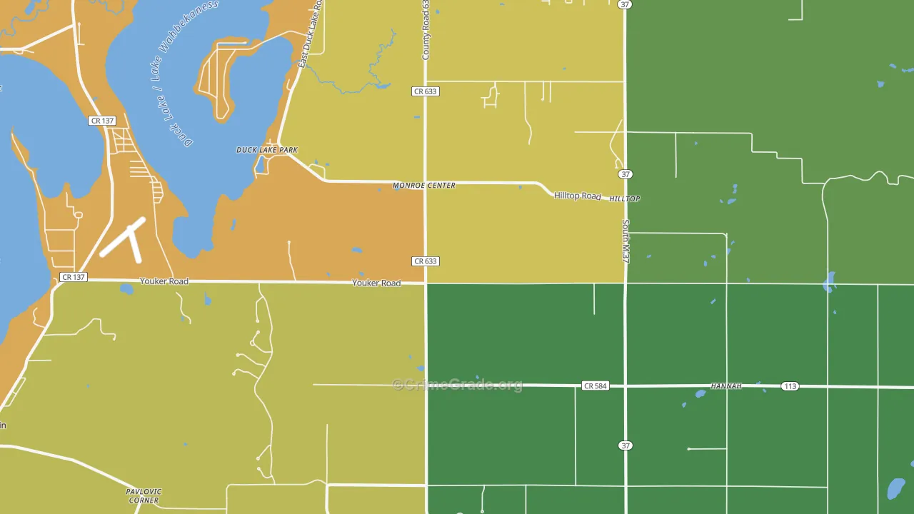 Monroe Center, MI Map of Theft Rates