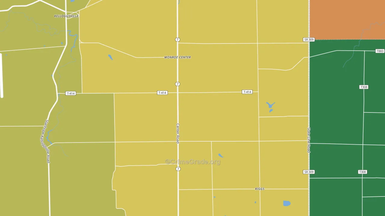 Monroe Center, OH Map of Theft Rates