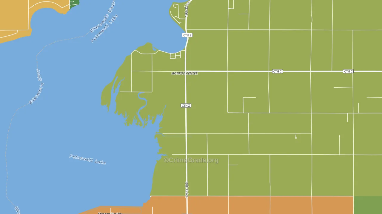 Monroe Center, WI Map of Theft Rates