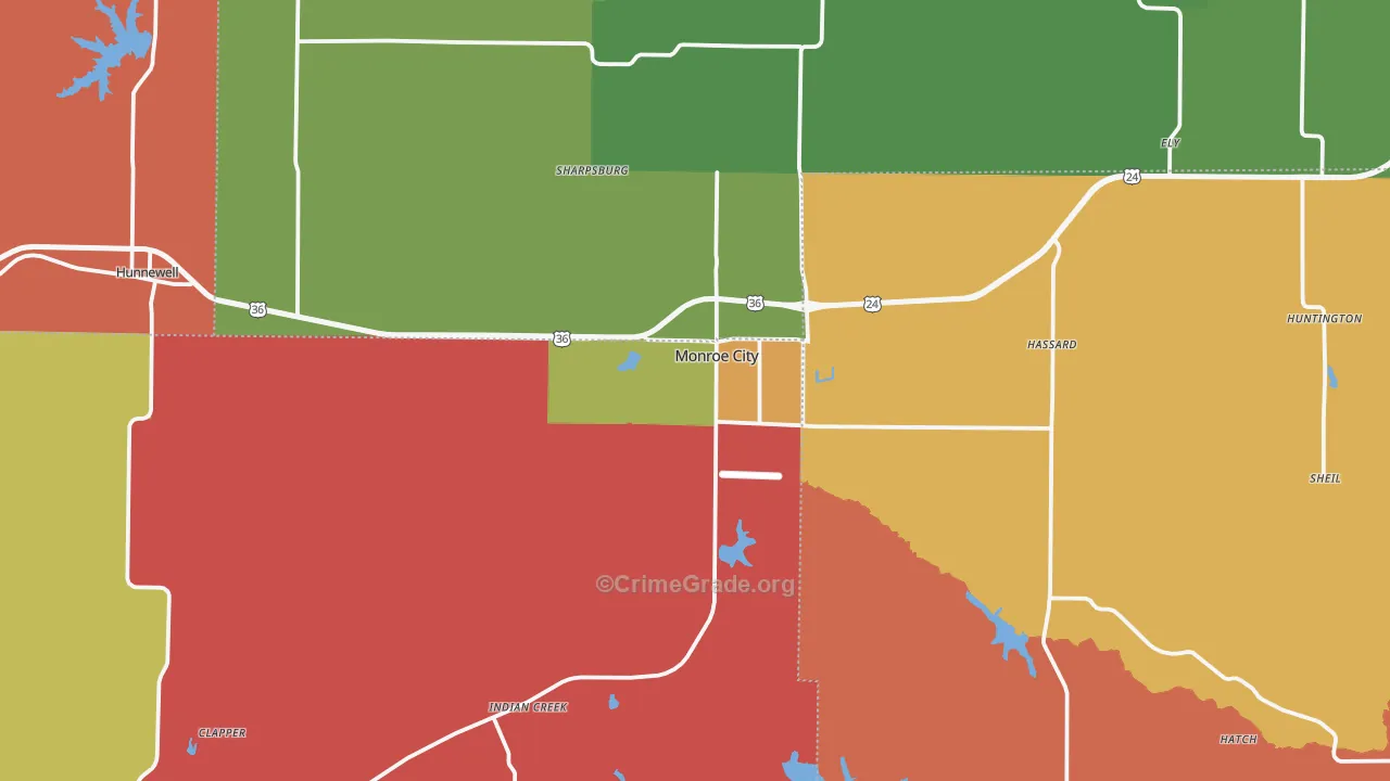 Monroe City, MO Map of Theft Rates