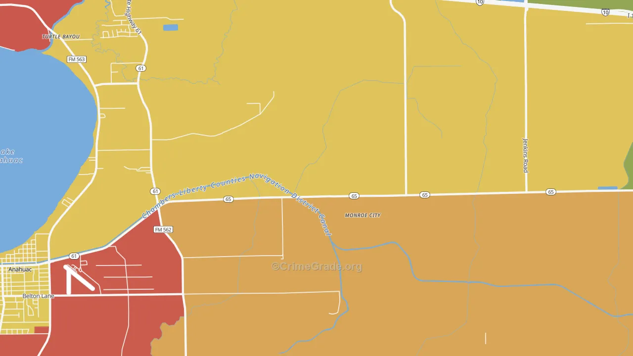 Monroe City, TX Map of Theft Rates