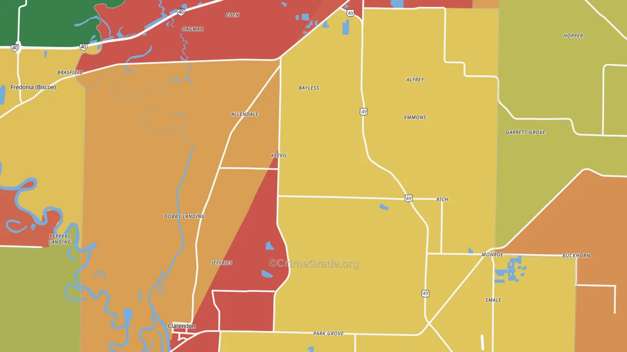 Monroe County, AR Map of Theft Rates