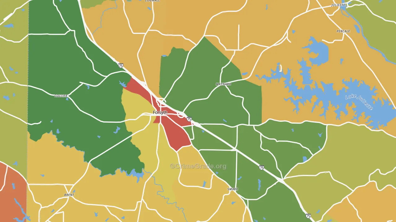 Monroe County, GA Map of Theft Rates