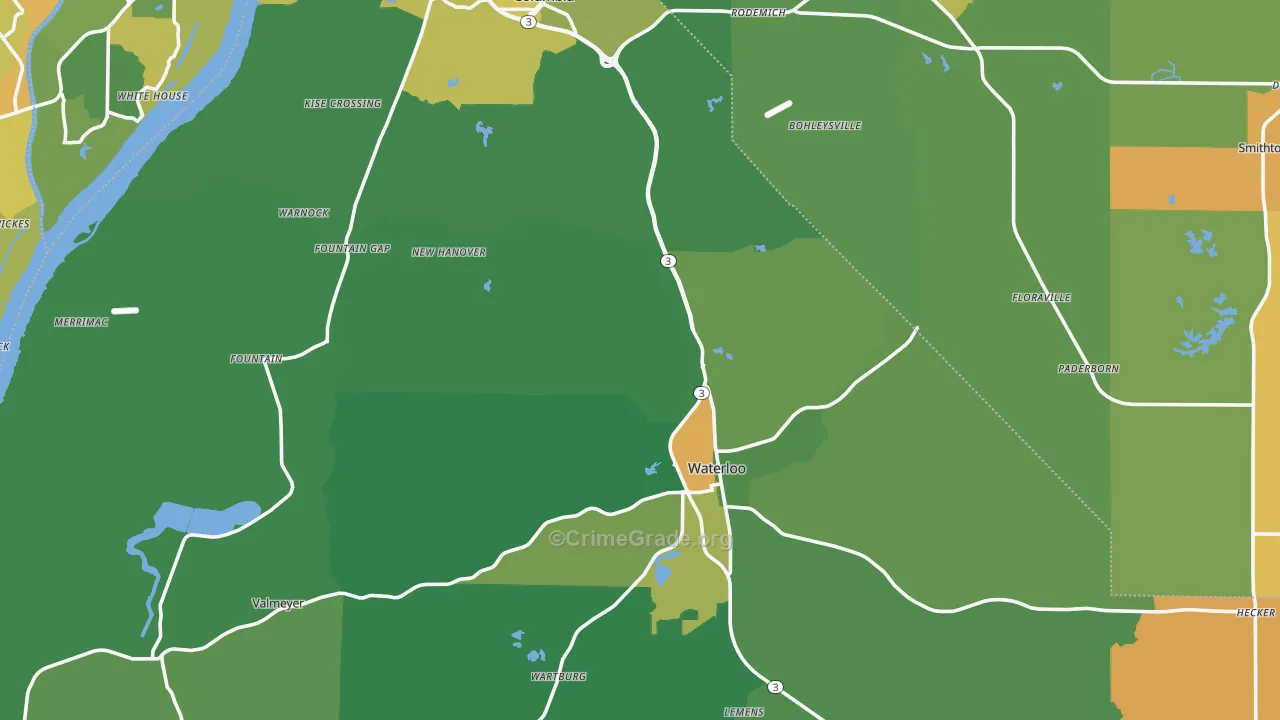 Monroe County, IL Map of Theft Rates