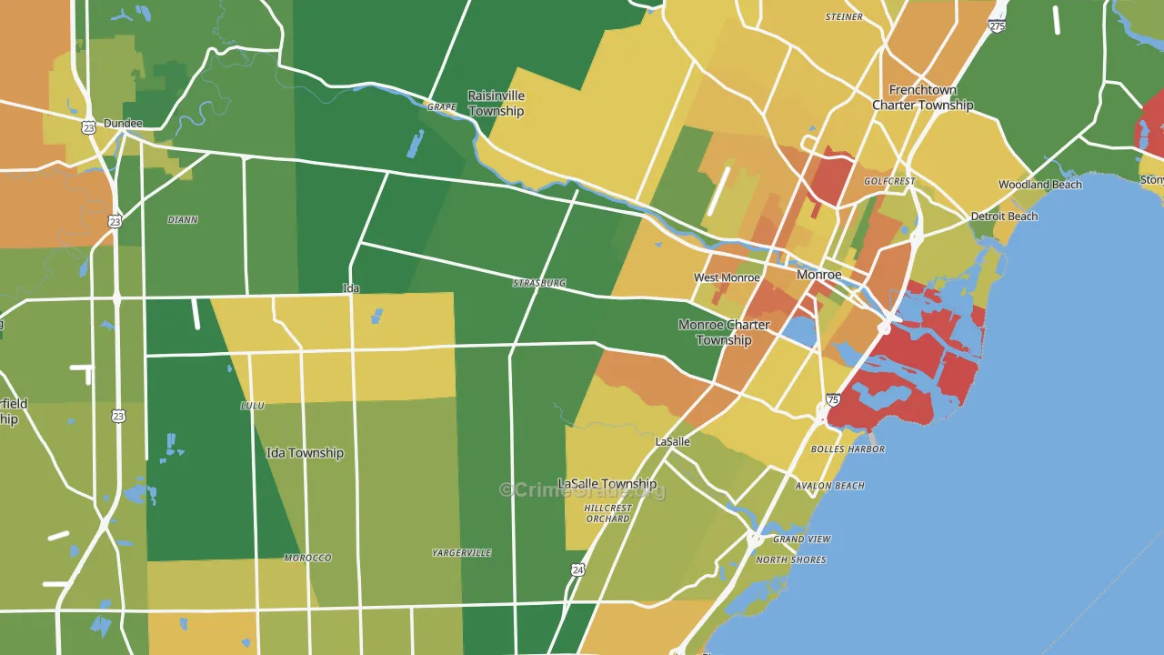 Monroe County, MI Map of Theft Rates