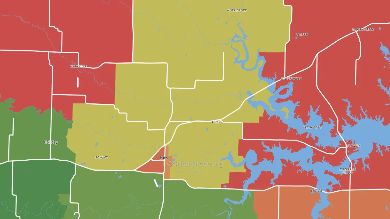 Monroe County, MO Map of Theft Rates
