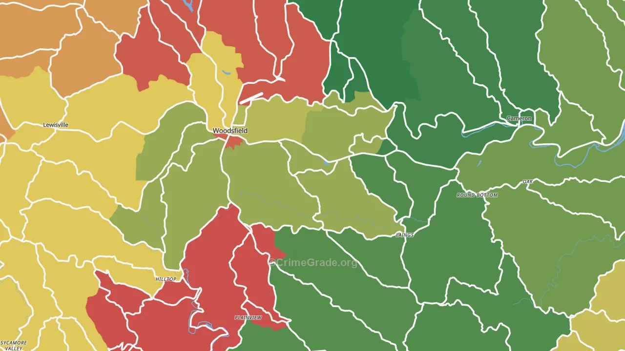 Monroe County, OH Map of Theft Rates