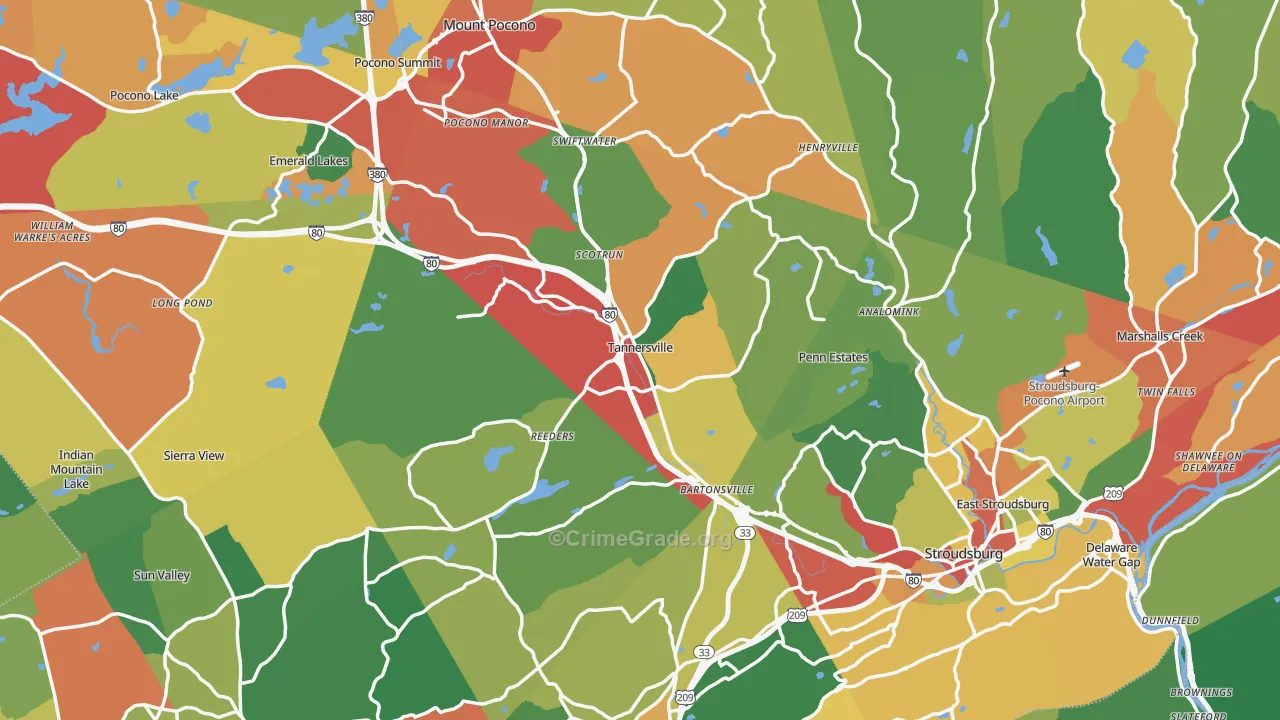 Monroe County, PA Map of Theft Rates