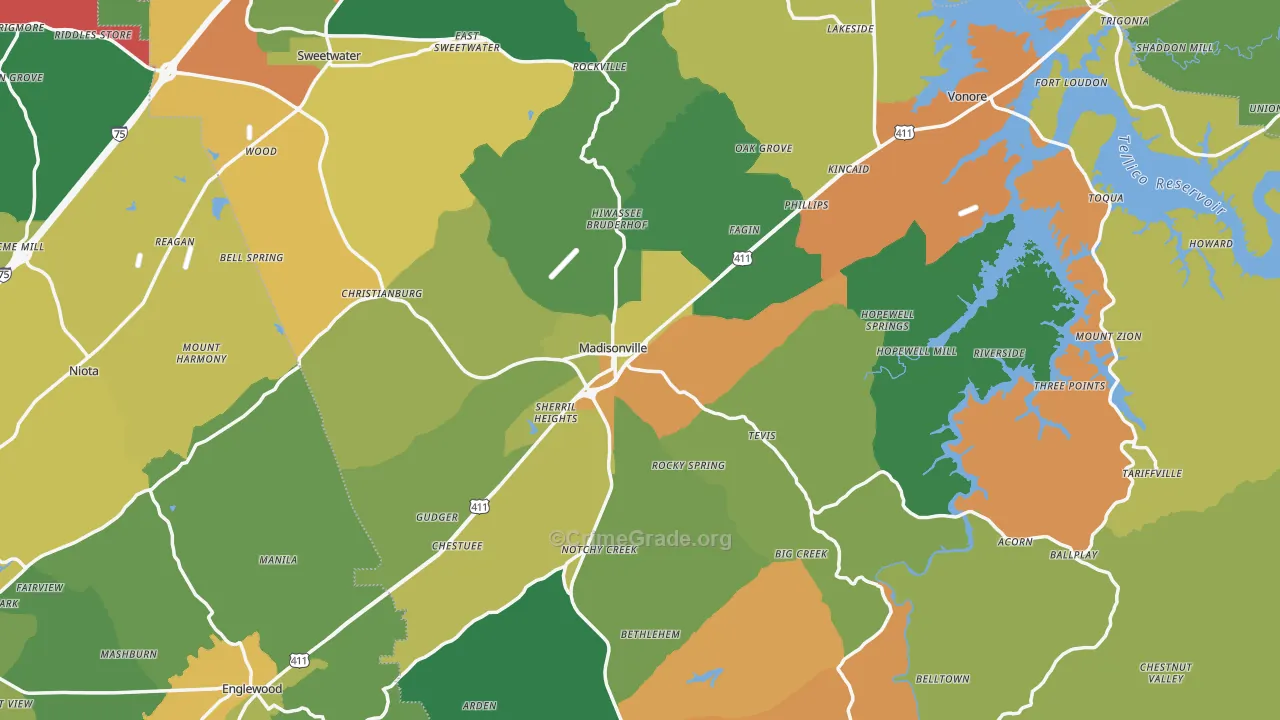 Monroe County, TN Map of Theft Rates