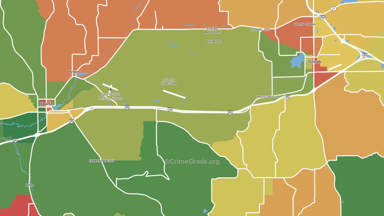 Monroe County, WI Map of Theft Rates