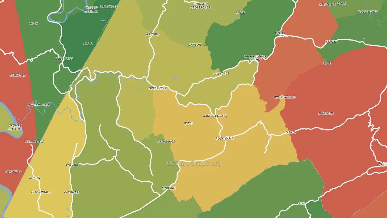 Monroe County, WV Map of Theft Rates