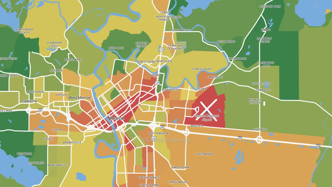 Monroe, LA Map of Theft Rates