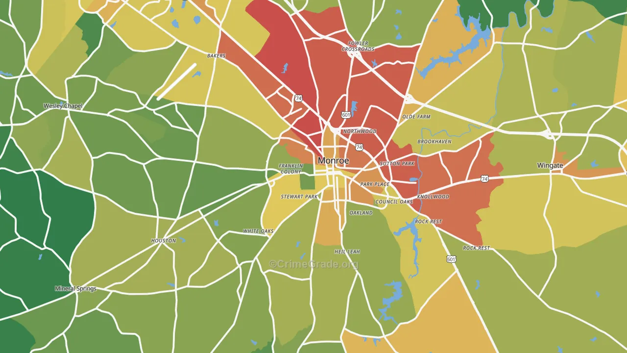 Monroe, NC Map of Theft Rates