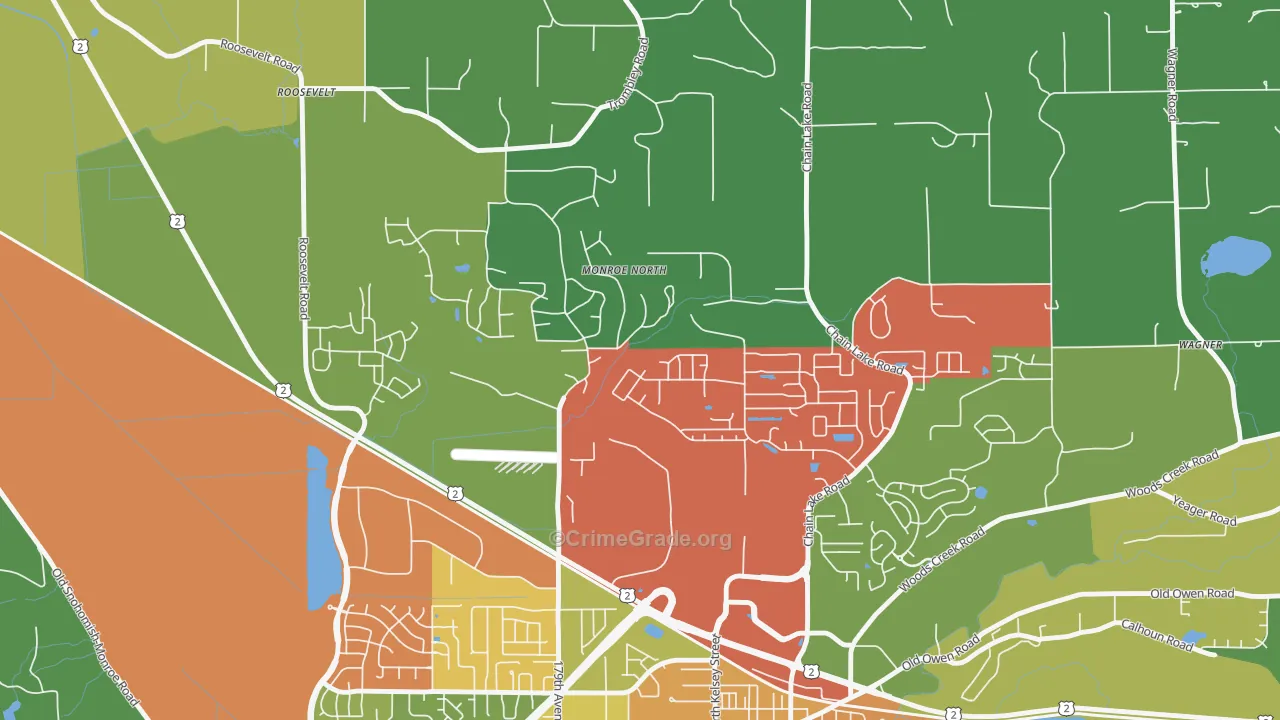 Monroe North, WA Map of Theft Rates
