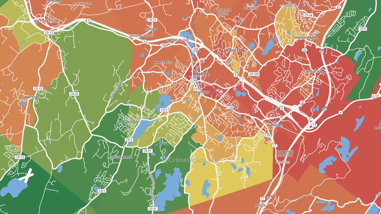 Monroe, NY Map of Theft Rates