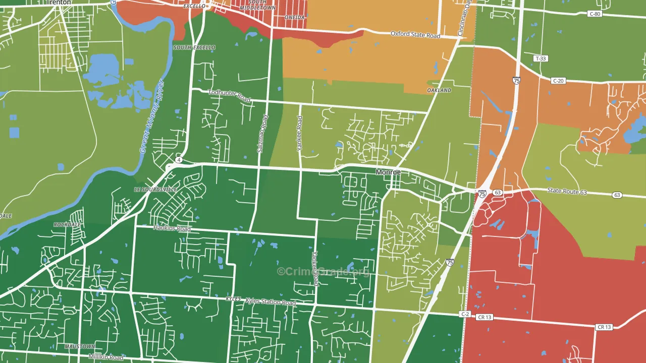 Monroe, OH Map of Theft Rates