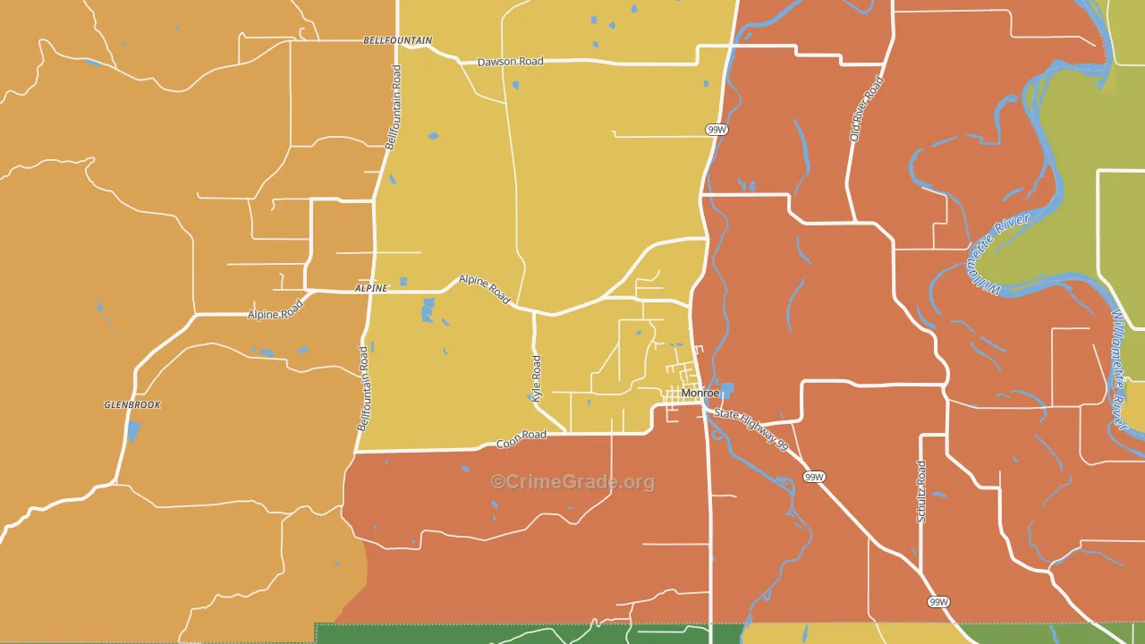 Monroe, OR Map of Theft Rates